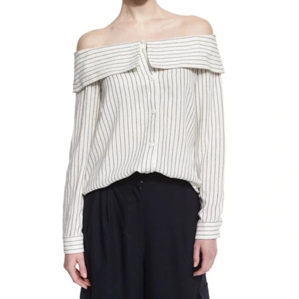 Tibi Frederic Off Shoulder Tunic Blouse Striped Top